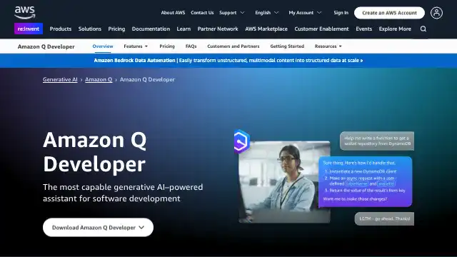 Screenshot of https://aws.amazon.com/q/developer/