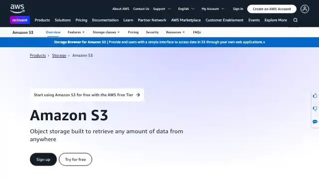 Screenshot of https://aws.amazon.com/s3/