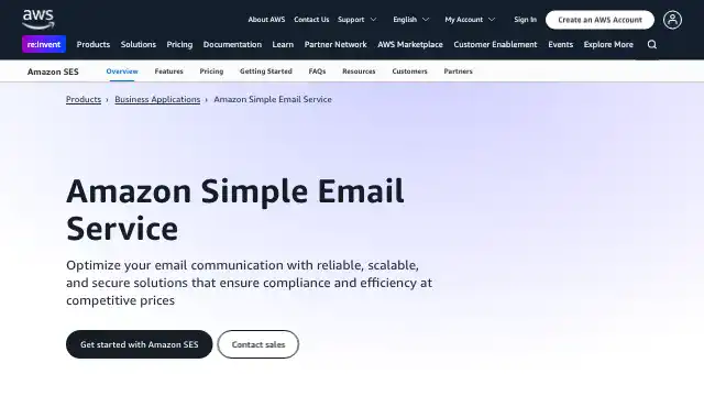 Screenshot of https://aws.amazon.com/ses/