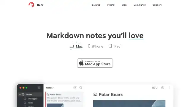 Screenshot of https://bear.app/