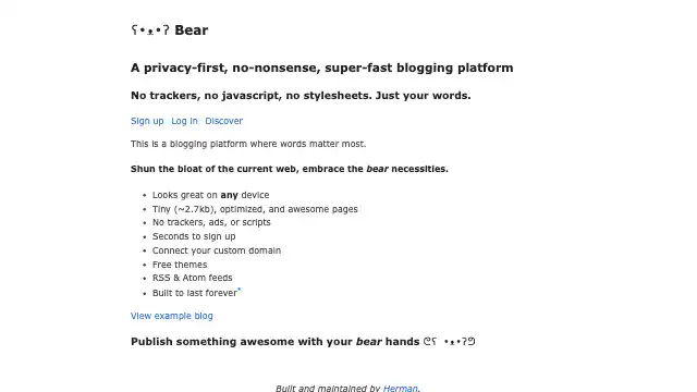 Screenshot of https://bearblog.dev/