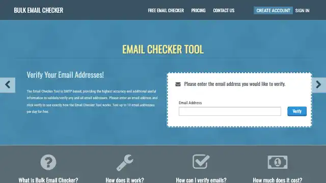 Screenshot of https://bulkemailchecker.com/
