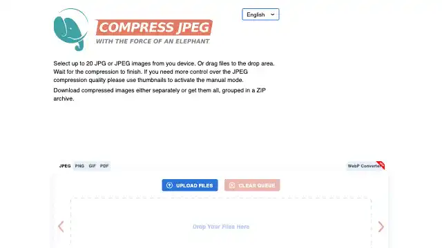 Screenshot of https://compressjpeg.com/