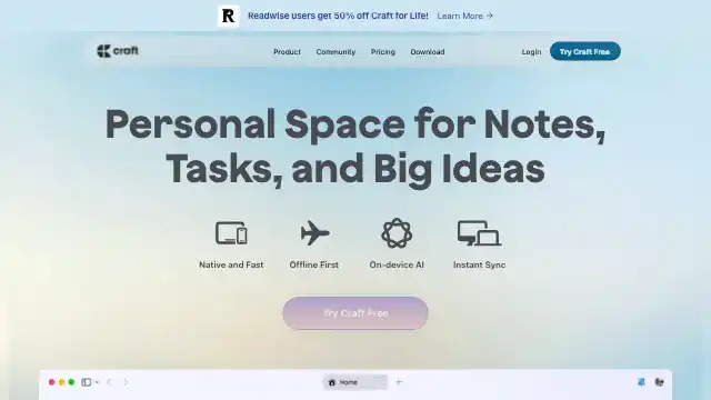 Screenshot of https://craft.do/