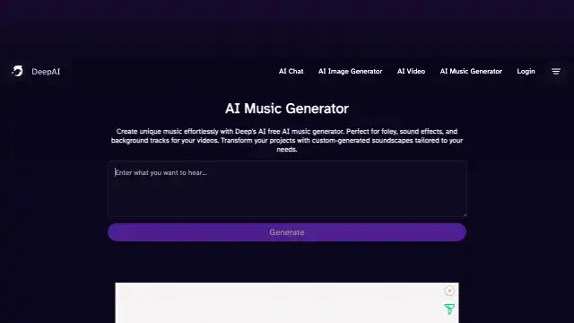 Screenshot of https://deepai.org/music