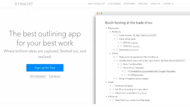 Screenshot of https://dynalist.io/