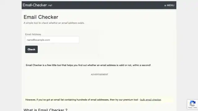 Screenshot of https://email-checker.net/