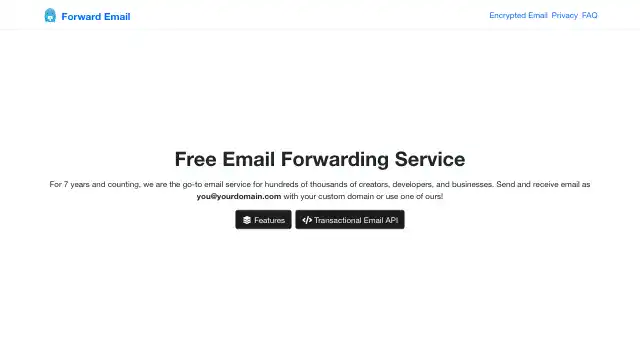 Screenshot of https://forwardemail.net/