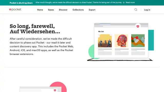 Screenshot of https://getpocket.com/farewell