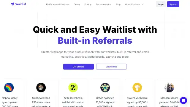 Screenshot of https://getwaitlist.com/