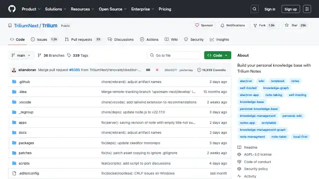 Screenshot of https://github.com/zadam/trilium