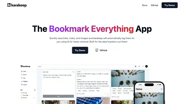 Screenshot of https://karakeep.app/