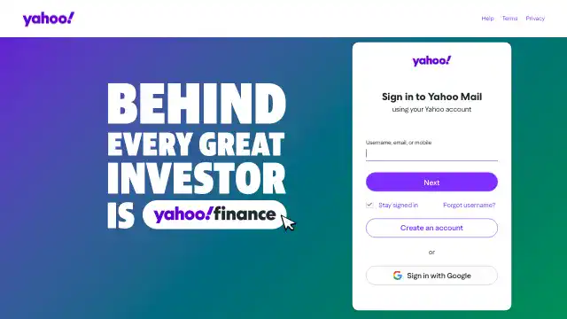 Screenshot of https://mail.yahoo.com