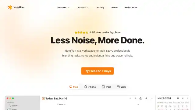 Screenshot of https://noteplan.co/