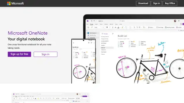 Screenshot of https://onenote.com/
