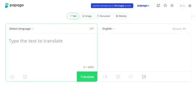 Screenshot of https://papago.naver.com