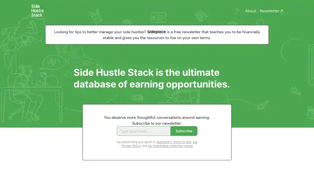 Screenshot of https://sidehustlestack.co/