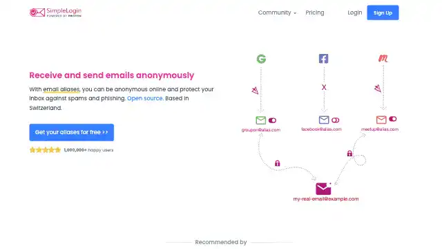 Screenshot of https://simplelogin.io/