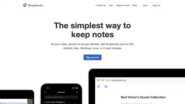 Screenshot of https://simplenote.com/