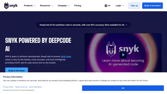 Screenshot of https://snyk.io/platform/deepcode-ai/