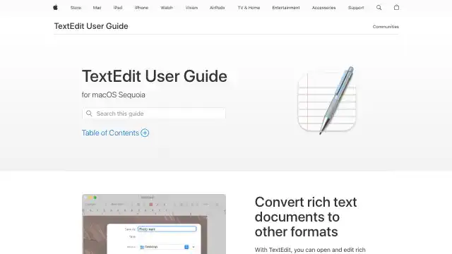 Screenshot of https://support.apple.com/guide/textedit/welcome/mac