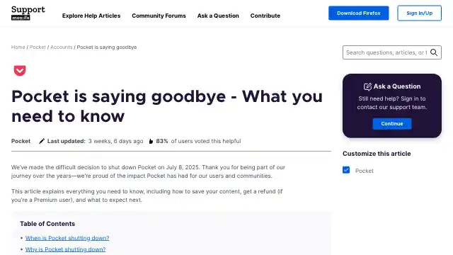 Screenshot of https://support.mozilla.org/en-US/kb/future-of-pocket