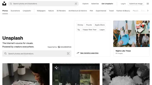 Screenshot of https://unsplash.com/
