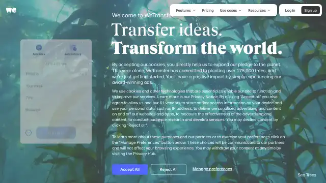 Screenshot of https://wetransfer.com/