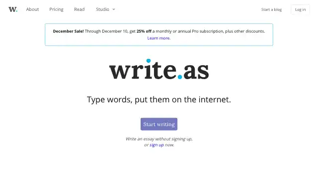 Screenshot of https://write.as/