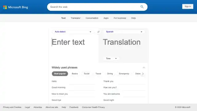 Screenshot of https://www.bing.com/translator