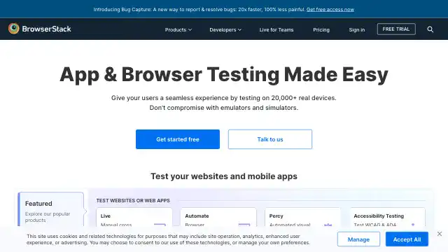 Screenshot of https://www.browserstack.com/