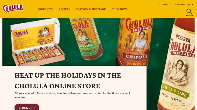 Screenshot of https://www.cholula.com/