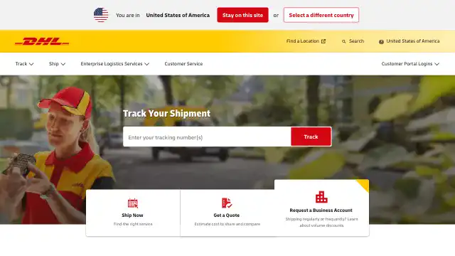 Screenshot of https://www.dhl.com/