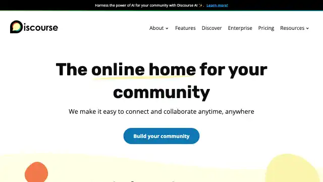 Screenshot of https://www.discourse.org/