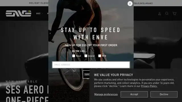 Screenshot of https://www.enve.com/