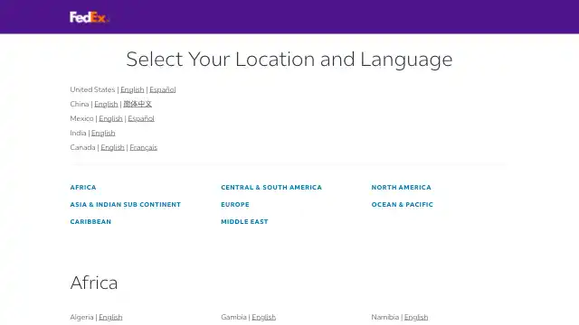 Screenshot of https://www.fedex.com/