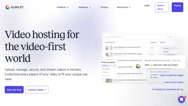 Screenshot of https://www.gumlet.com/video-hosting/