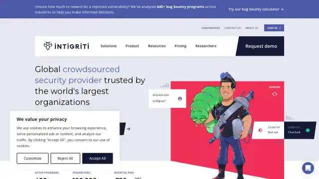 Screenshot of https://www.intigriti.com/