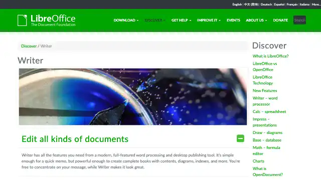 Screenshot of https://www.libreoffice.org/discover/writer/