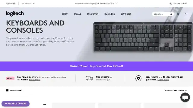 Screenshot of https://www.logitech.com/en-us/products/keyboards.html