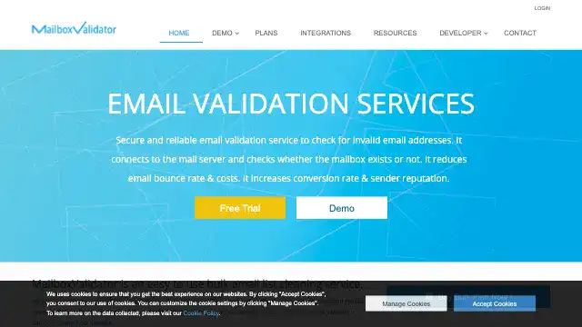 Screenshot of https://www.mailboxvalidator.com/