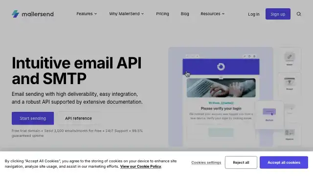 Screenshot of https://www.mailersend.com/