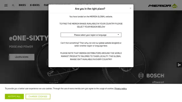Screenshot of https://www.merida-bikes.com/