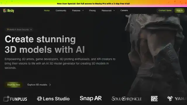 Screenshot of https://www.meshy.ai/