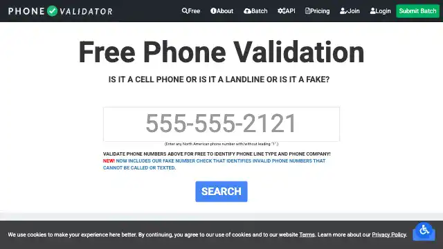 Screenshot of https://www.phonevalidator.com/