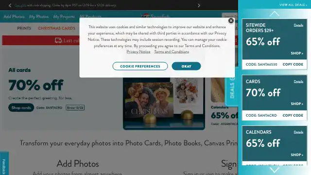 Screenshot of https://www.snapfish.com/