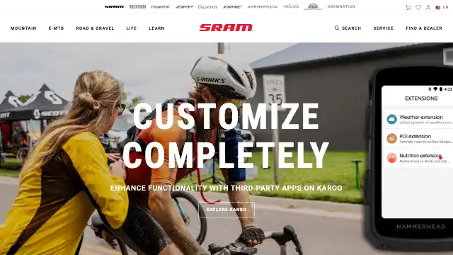 Screenshot of https://www.sram.com/