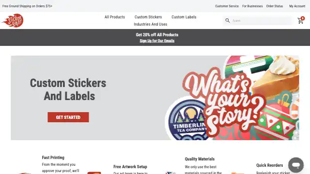 Screenshot of https://www.stickergiant.com/