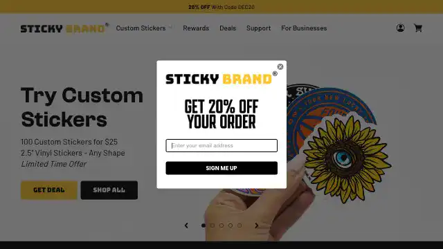 Screenshot of https://www.stickybrand.com/