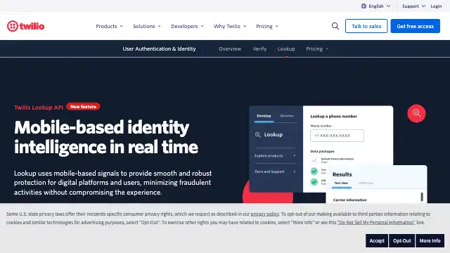 Screenshot of https://www.twilio.com/lookup